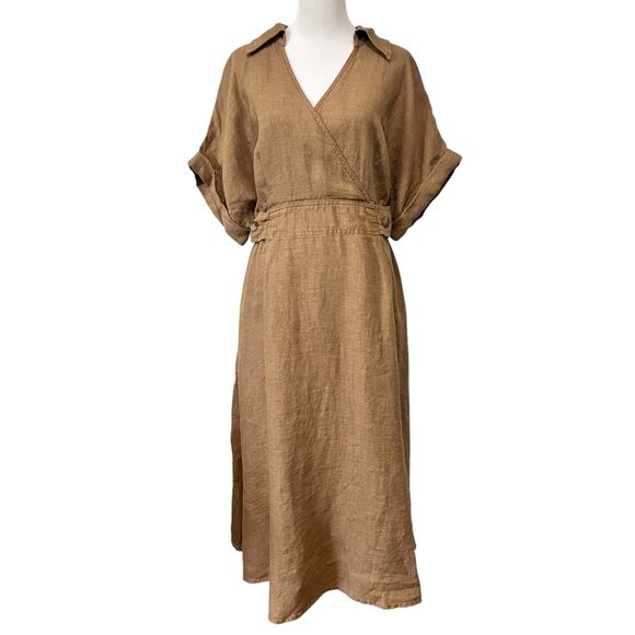 Banana Republic Sedona Linen Dress Midi Faux Wrap Collared Pockets Women’s XL - Picture 2 of 12